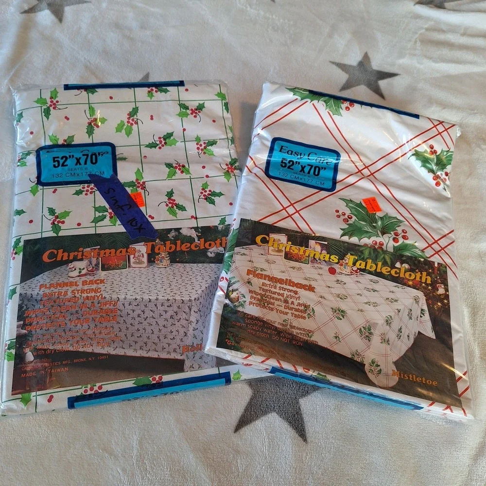 Vintage Christmas Vinyl Flannelback Tablecloth Set of 2 52